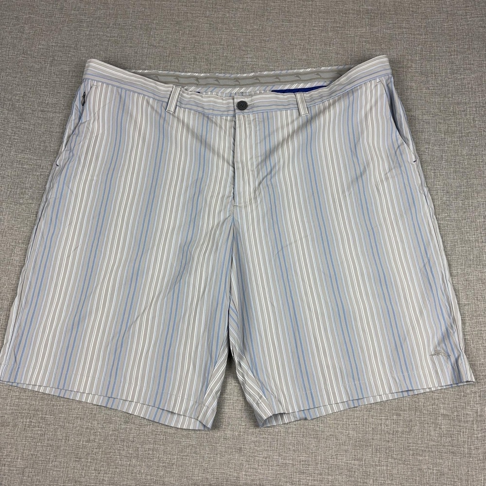 Tommy Bahama Chip Shot Golf Shorts Mens 46 Island Gray Blue Stripe Stretch 11"